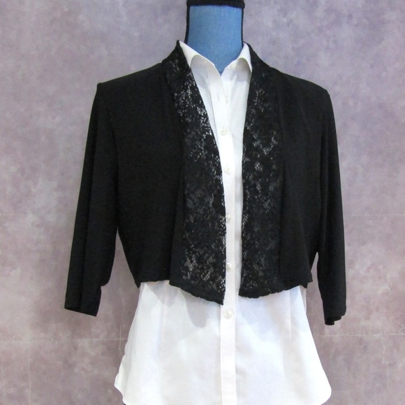 NEW Michelle Lynn Black Lace Trimmed Cardi Size L - Picture 1 of 4